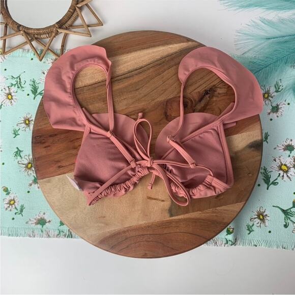 NEW TARGET XHILERATION Blush Pink Plunge Triangle Ruffle Tie Bikini Swim Top XL - Picture 5 of 11